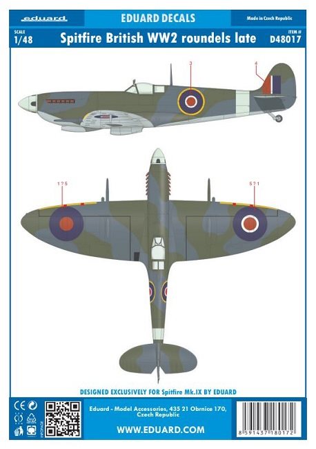 Eduard D48017 Supermarine Spitfire Roundels Late WWII 1/48