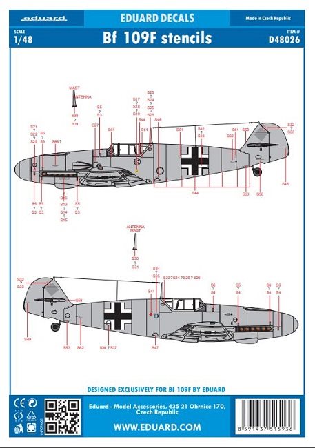 Eduard D48026 Messerschmitt Bf 109F Stencils 1/48