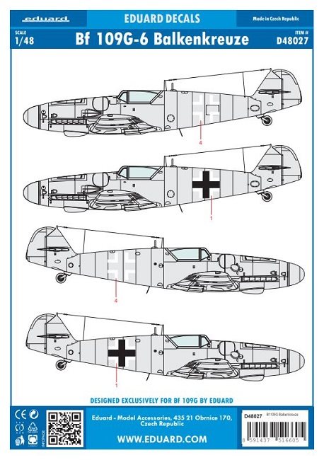 Eduard D48027 Messerschmitt Bf 109G Balkenkreutze 1/48