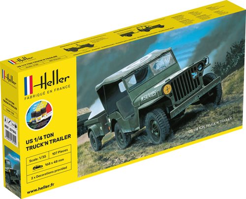 Heller 57105 STARTER KIT US 1/4 TON TRUCK 'N TRAILER 1/35 