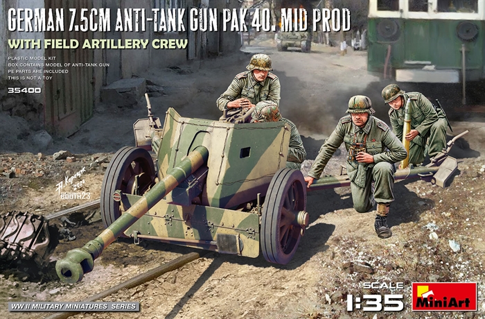 MiniArt 35400 GERMAN 7.5CM ANTI-TANK GUN PAK 40. MID PROD. WITH FIELD ARTILLERY CREW 1/35