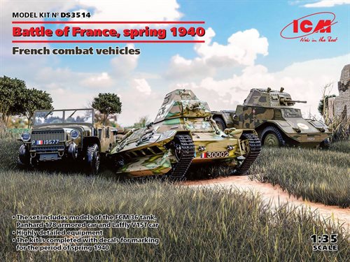 ICM DS3514 Slaget om Frankrig foråret 1940 franks kampkøretøjer (Panhard 178, AMD35, FCM36 Laffly V15T 1/35