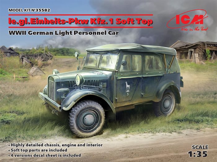 ICM 35582 le.gl.Einheitz-Pkw.1Soft Top WWIInTysk let personel bil 1/35 