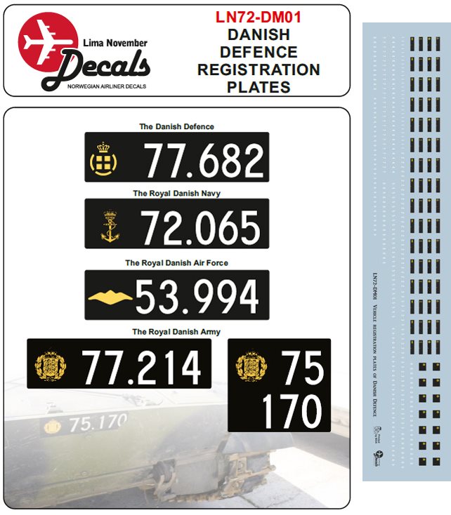 LN72-DM01 Danish military number plates. 1/72