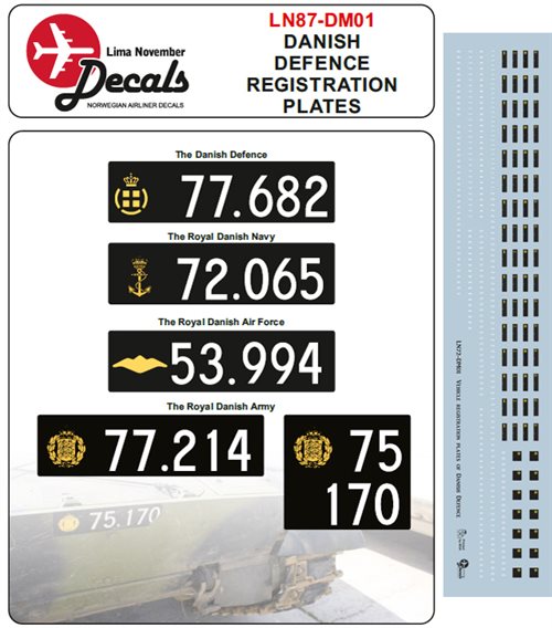 LN87-DM01 Danish military number plates. 1/87