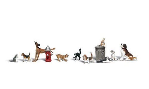 Woodland Scenics A2140 Hunde og katte, 10 figurer incl tilbehør, Spor N 