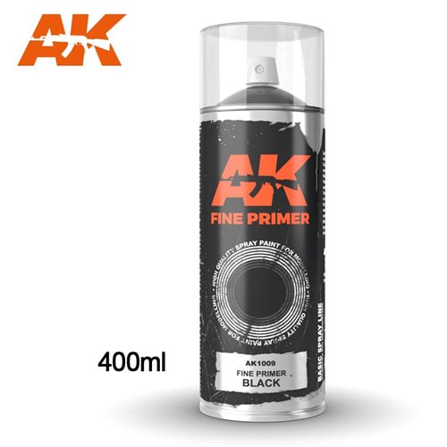 AK 1009 FINE PRIMER BLACK SPRAY 400 ml – Includes a standard diffuser & fine diffuser.