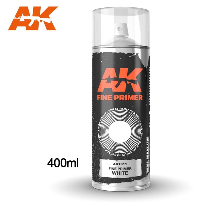 AK 1011 FINE PRIMER WHITE SPRAY 400 ml – Includes a standard diffuser & fine diffuser.