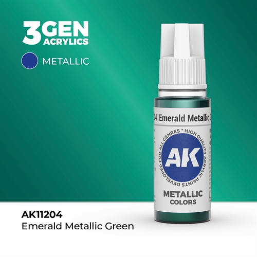 AK11204 Akryl maling, 17 ml, emerald metallic green - metallic