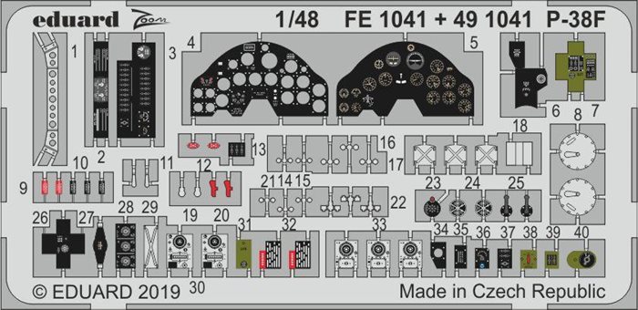 Eduard FE1041 Lockheed P-38F Color Etched Details 1/48