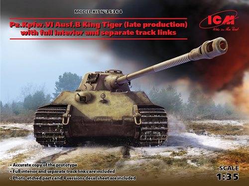ICM 35364 PzKpfw.VI ausf.B king tiger late production with full interior WWII German heavy tank 1/35