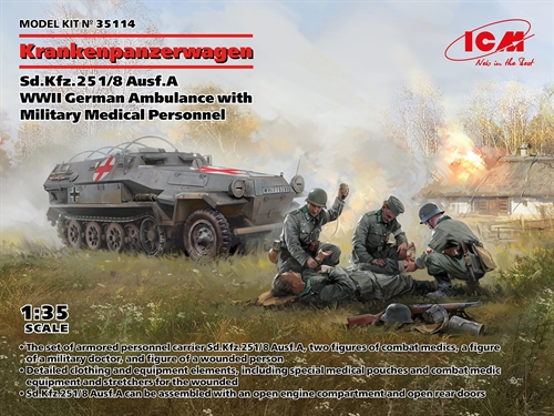 ICM 35114 Krankenpanzerwagen Sd.Kfz.251/8 Ausf.A WWII German Ambulance with Military Medical Personen 1/35