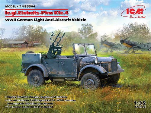 ICM 35584 le.gl.Einheitz-Pkw.Kfz.4Soft Top WWIInTysk let Antiaircraft køretøj 1/35