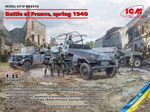 ICM DS3515 Battle of France 1940 Sd,Kfz 251/1-251/6 Kfz2 tyske chauffører big sæt 1/35