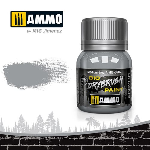 Ammo by MIG 0602 DRYBRUSH Medium Grey, 40 ml