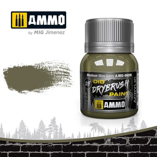 Ammo by MIG 0609 DRYBRUSH Medium Olive Green, 40 ml
