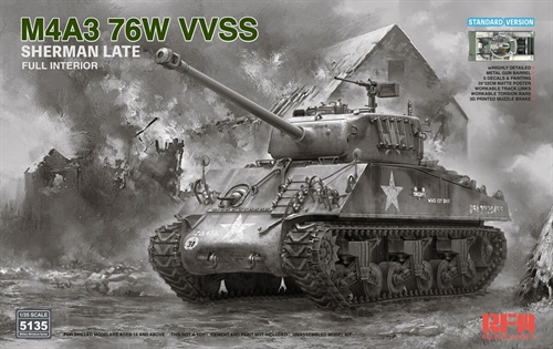 RyeField Models 5135 M4A3 SHERMAN 76W VVSS LATE med INTERIØR 1/35